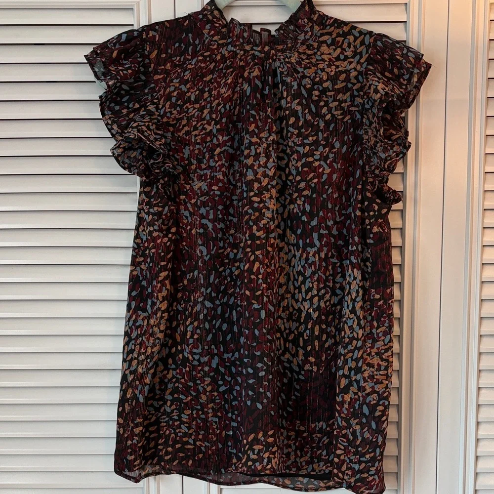 Express Ruffle Mock Neck Flutter Sleeve Blouse Women’s Medium - Picture 10 of 10